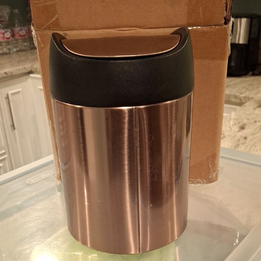 Simple Human Rosegold Stainless Steel Mini Bin with Black Lid